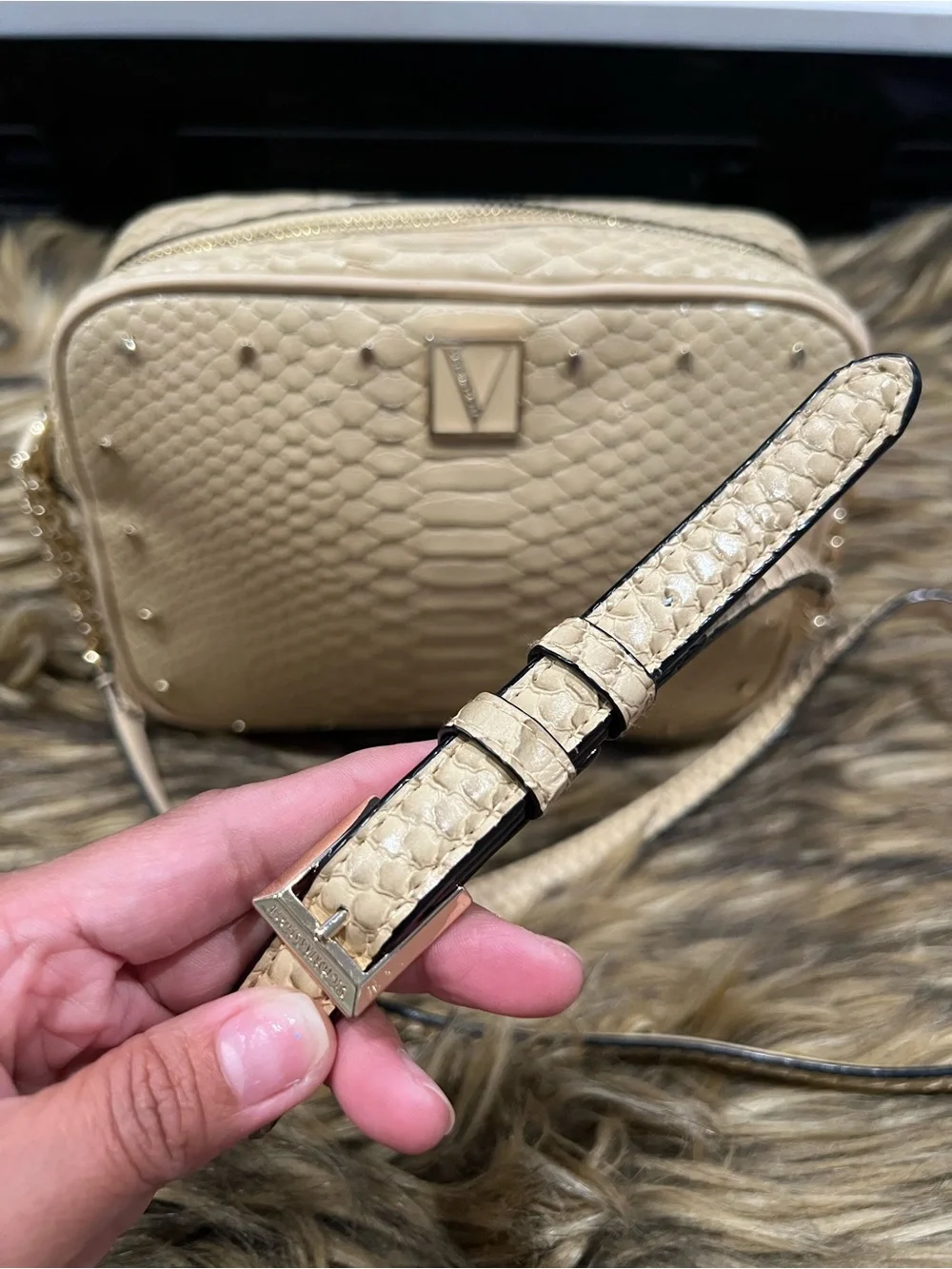Victoria’s secret Beige Python-Embossed Crossbody Bag